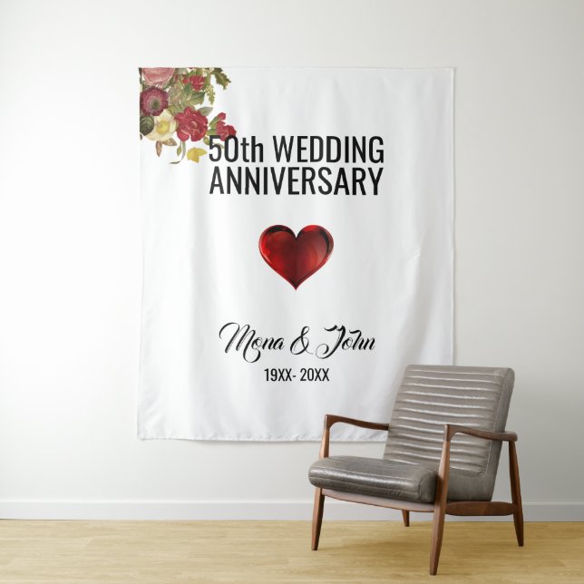 Tapete De Parede Flores E Coração Vermelho (In Situ)