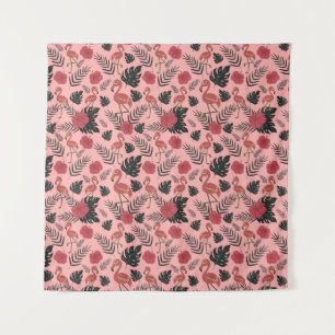 Tapete De Parede Flores e folhas de padrão uniforme, cor-de-rosa,