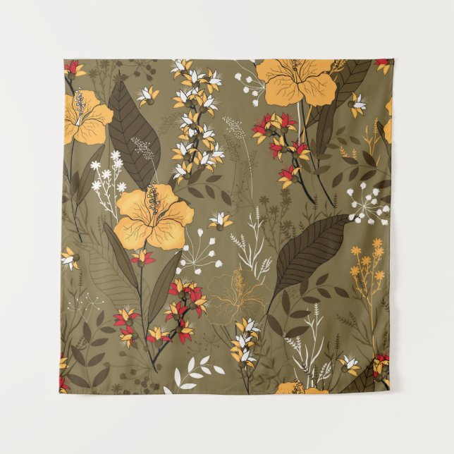 Tapete De Parede Flores e folhas tropicais, sem costura (Frente)