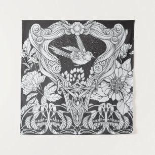 Tapete De Parede Flores e pássaros no estilo art nouveau
