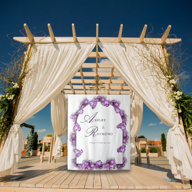 Tapete De Parede Flores Elegantes Modernas com Arco Lilás Branco (Criador carregado)