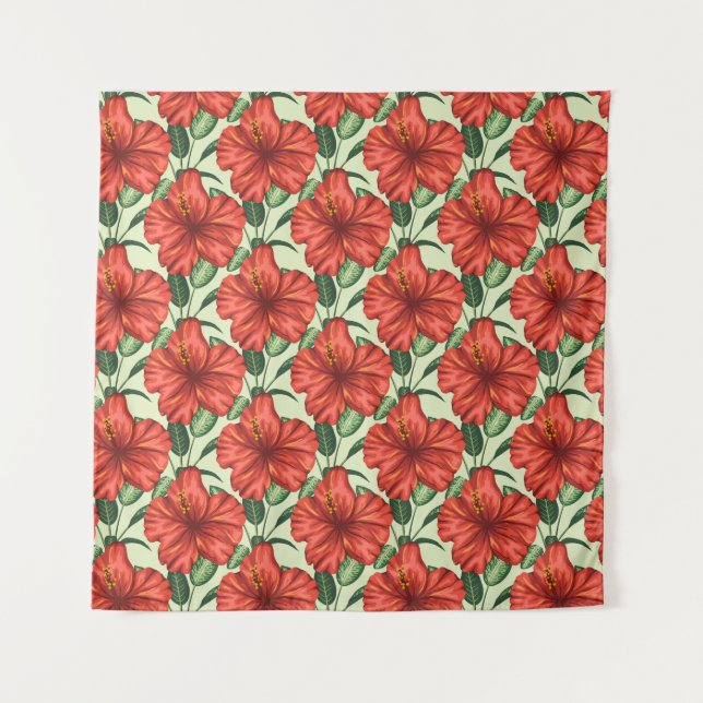 Tapete De Parede Flores florais tropicais, sem costura, flores verm (Frente)