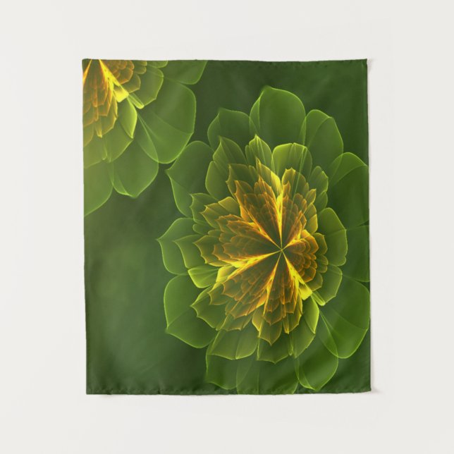 Tapete De Parede Flores Fractais Amarelas Verdes Fantasy (Frente)