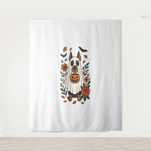 Tapete De Parede Flores Halloween Doberman Pinscher (Frente)