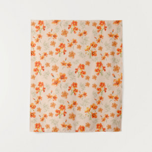 Tapete De Parede Flores Laranja com Folhas Verdes