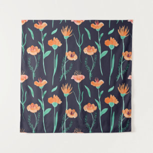 Tapete De Parede Flores Laranja Fantasias: Padrão Escuro Aquarela.