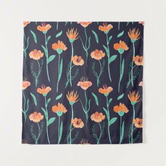Tapete De Parede Flores Laranja Fantasias: Padrão Escuro Aquarela.