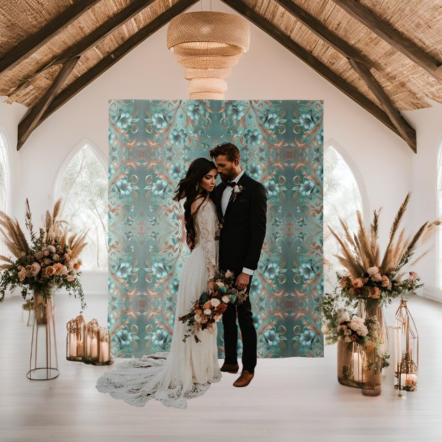 Tapete De Parede Flores Mínimas De Turquesa De Cobre Elegante (Criador carregado)