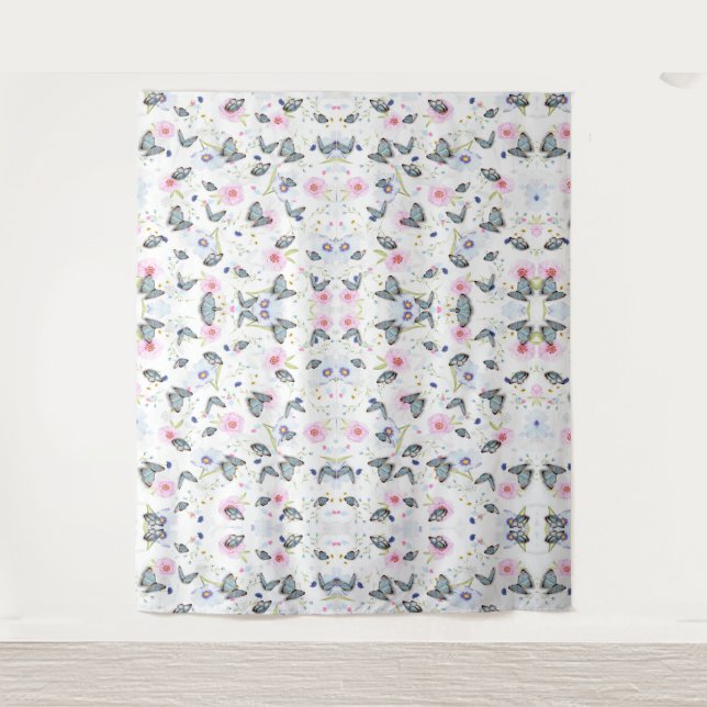 Tapete De Parede Flores Modernas Elegantes e padrão de borboletas (Frente)