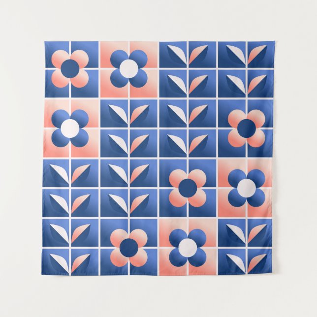 Tapete De Parede Flores retrorestilizadas: padrão mosaico. (Frente)