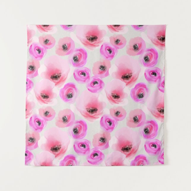 Tapete De Parede Flores Rosa Aquarela Arte Digital (Frente)