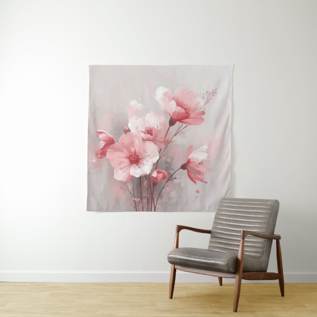 Tapete De Parede Flores Rosa, Branco e Cinza (In Situ)