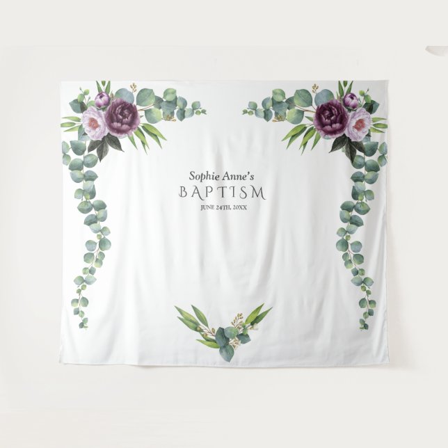 Tapete De Parede Flores Roxo Malva Eucalipto Prop Batismo  (Frente (Horizontal))