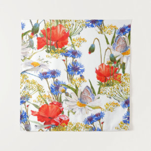 Tapete De Parede Flores selvagens: cor azul-escura da água sem cost