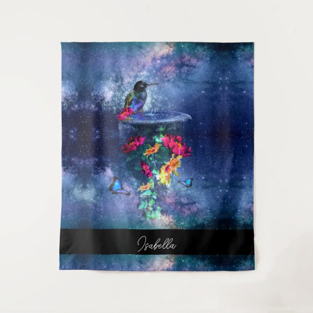 Tapete De Parede Flores tropicais, beija-flor, borboleta e estrelas (Frente)