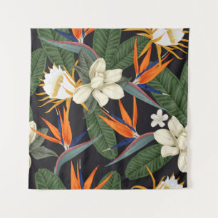 Tapete De Parede Flores tropicais, fundo escuro, sem costura floral