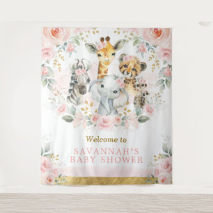 Tapete De Parede Floresta De Animais Bebê Menina Bem-Vinda Com Flor