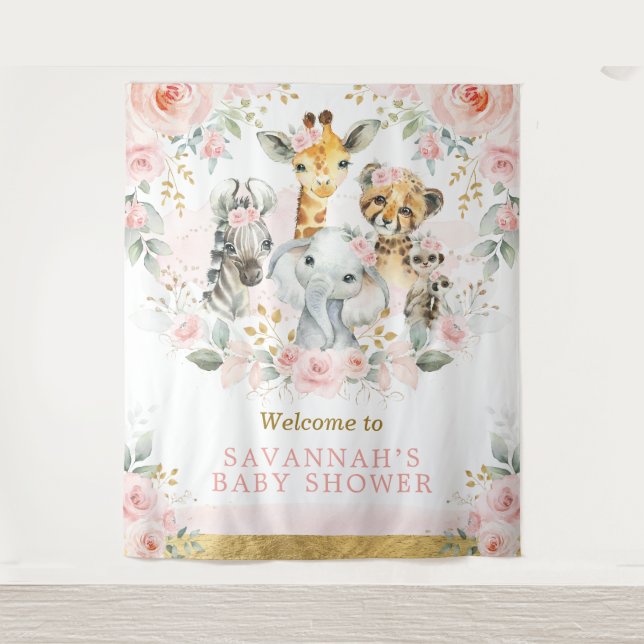 Tapete De Parede Floresta De Animais Bebê Menina Bem-Vinda Com Flor (Frente)