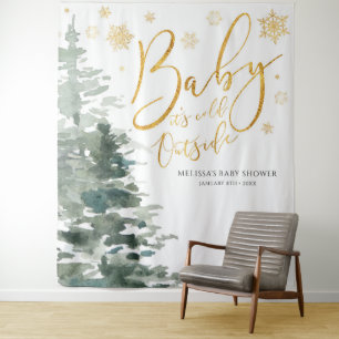 Tapete De Parede Floresta de Inverno Dourado Bebê Está Frio Lá Fora