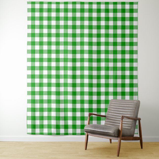 Tapete De Parede Floresta de Verificação de Gingham Verde e Branco (In Situ)