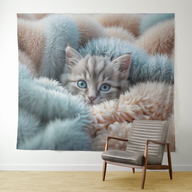 Tapete De Parede Fluffy Kitten in a Soft Blanket (In Situ (Horizontal))
