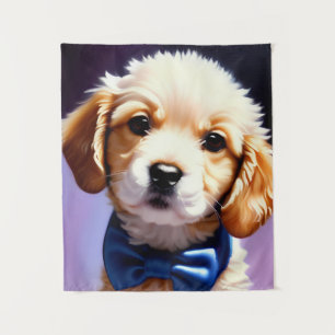 Tapete De Parede Fluffy Puppy Adorável w Arco azul