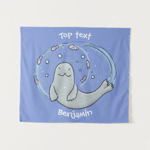 Tapete De Parede Foca-branca e ilustração de desenho animado de azu
