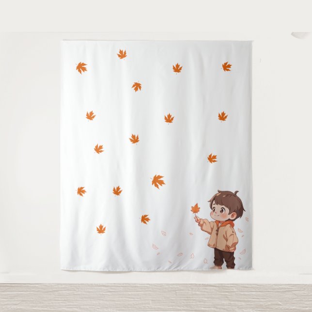 Tapete De Parede Folha de outono com um menino fofo (Frente)