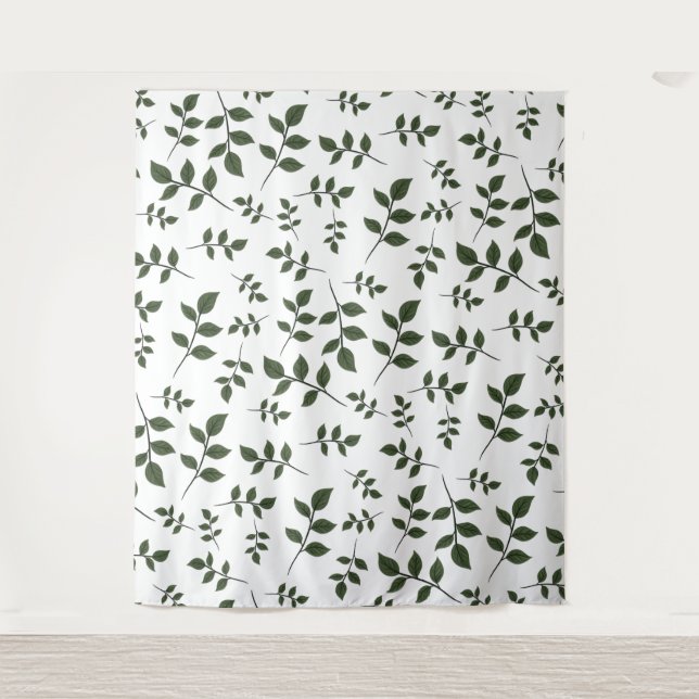 Tapete De Parede Folhagem com Folhas Verdes em Branco (Frente)