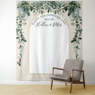 Tapete De Parede Folhagem de aquarela bege com fundo de arco modern
