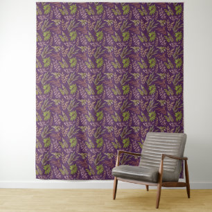 Tapete De Parede Folhas Botânicas: Um Fundo Roxo Impressionante