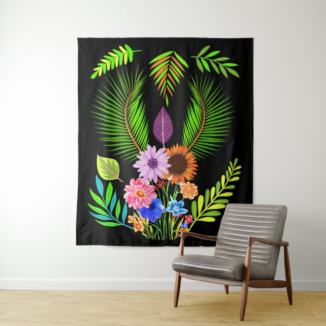 Tapete De Parede Folhas da Meia-Noite & Flores Botânicas em Preto (In Situ)