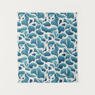 Tapete De Parede Folhas de Abstrato branco e azul Padrão costeiro