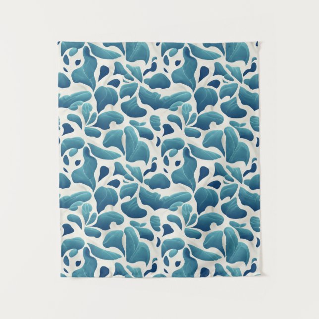 Tapete De Parede Folhas de Abstrato branco e azul | Padrão costeiro (Frente)