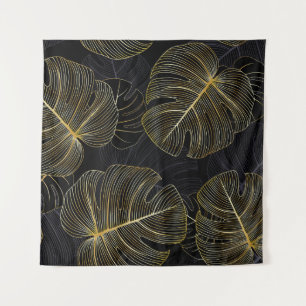 Tapete De Parede Folhas de monstera douradas, floral romântica sem