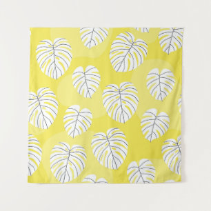 Tapete De Parede Folhas de Monstera, fundo amarelo brilhante.