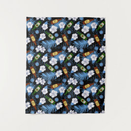 Tapete De Parede Folhas de Palma Tropicais e Garrafas de Cerveja Ba