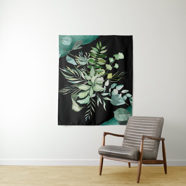 Tapete De Parede Folhas e Flores Botânicas em Aquarela Verde (In Situ)