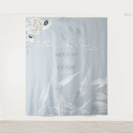 Tapete De Parede Folhas Elegantes em Aquarela Branca Azul Empoeirad