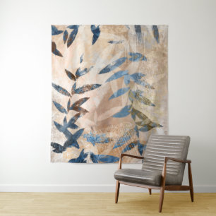 Tapete De Parede Folhas em camadas de abstrato - Azul e Neutro