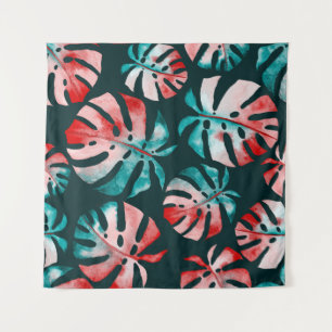 Tapete De Parede Folhas Tropicais abstrato, Aquarela Brilhante.