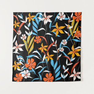 Tapete De Parede Folhas tropicais coloridas: padrão de fundo escuro