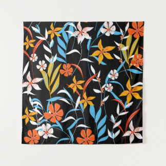 Tapete De Parede Folhas tropicais coloridas: padrão de fundo escuro