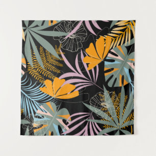 Tapete De Parede Folhas Tropicais: Impressão de Vintage Escuro.