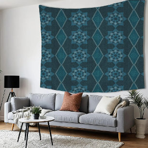 Tapete De Parede Folhas Turquesa Floral Octógono e Diagonal