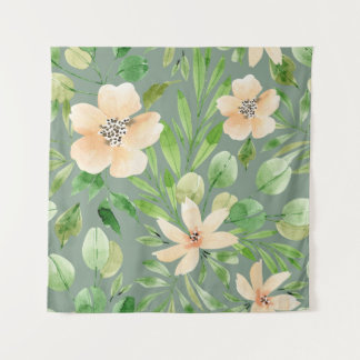 Tapete De Parede Folhas Verdes, Flores Rosa: Aquarela.