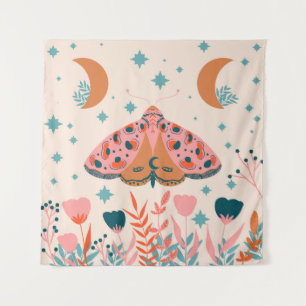 Tapete De Parede Folk Art Moths: Ilustração Brilhante Vintage