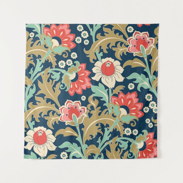 Tapete De Parede Folk Floral Colorido: Desenho Mão (Frente)