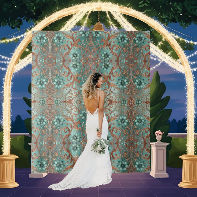 Tapete De Parede Forma Floral de Turquesa de Cobre Elegante (Criador carregado)