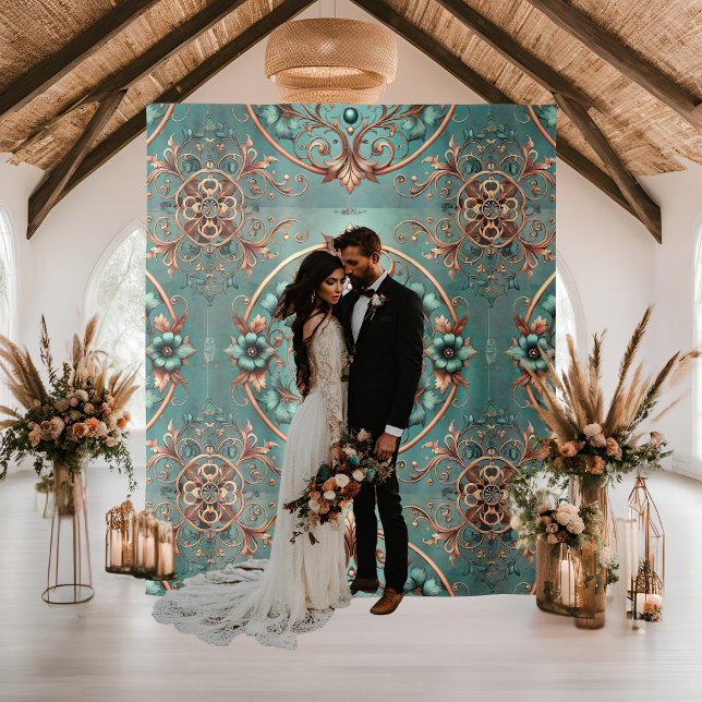 Tapete De Parede Formal de Anel Floral de Turquesa de Cobre Elegant (Criador carregado)